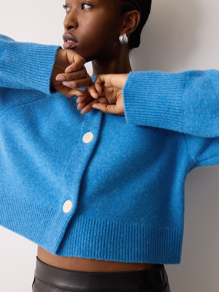 Jigsaw Blue Wool Cropped Cardigan - Image 2 of 5