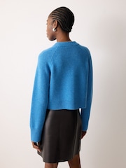 Jigsaw Blue Wool Cropped Cardigan - Image 4 of 5
