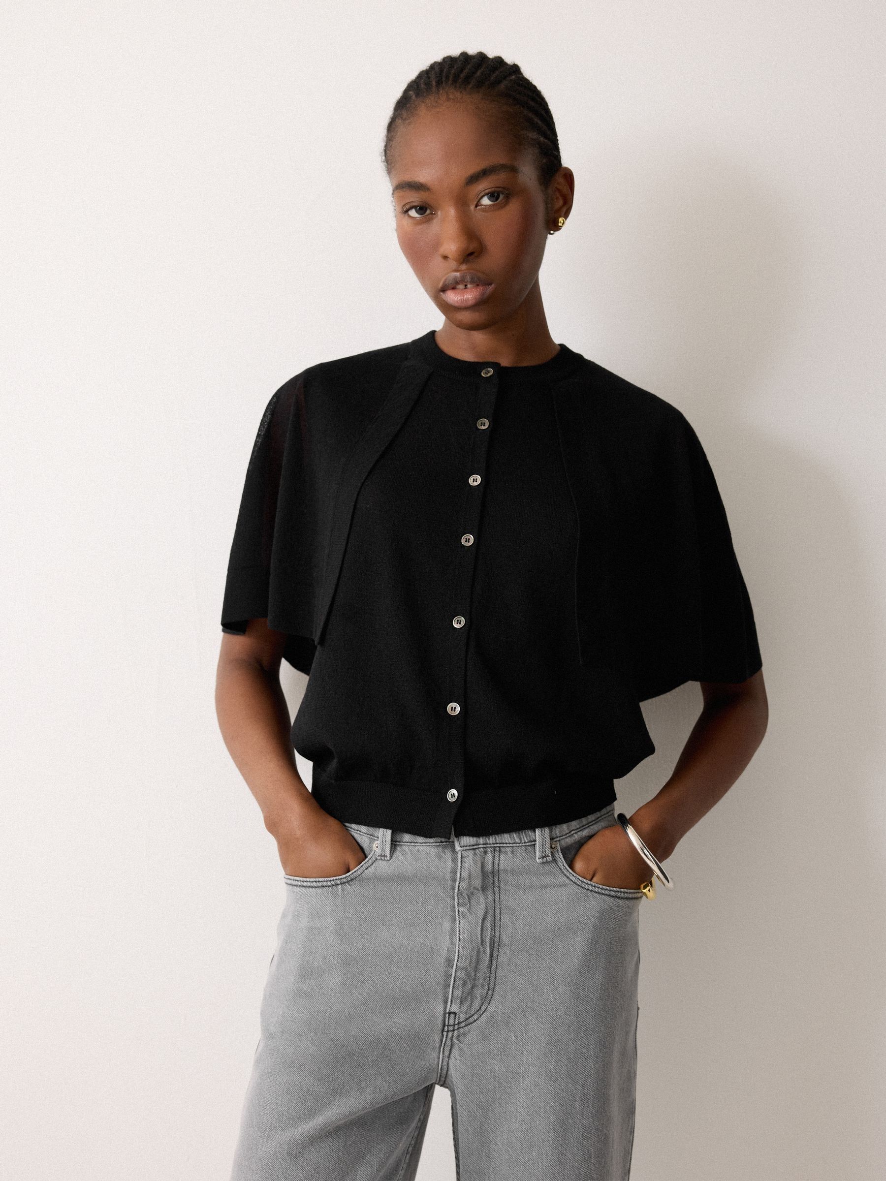 Buy Jigsaw Black Sheer Cardi Cape Top from the Next UK online shop