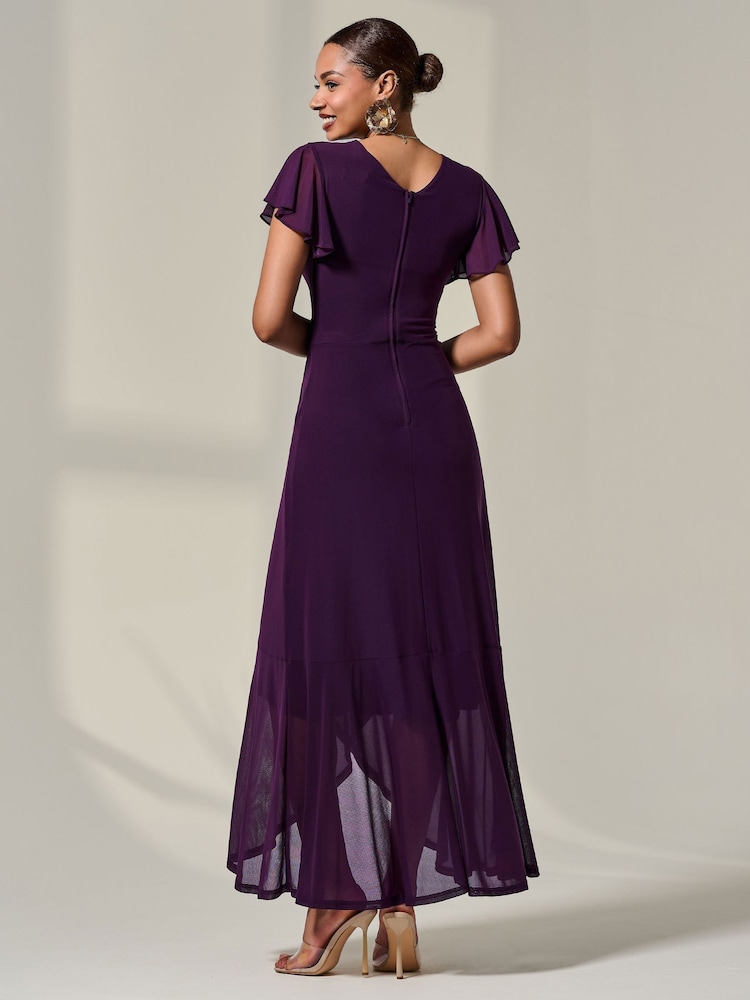 Jolie Moi Purple Plain Wrap Mesh Maxi Dress - Image 2 of 6