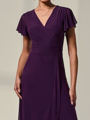 Jolie Moi Purple Plain Wrap Mesh Maxi Dress - Image 3 of 6