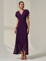 Jolie Moi Purple Plain Wrap Mesh Maxi Dress - Image 6 of 6