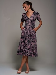 Jolie Moi Pink Ruched Waist Drawstring Sleeve Midi Dress - Image 1 of 6