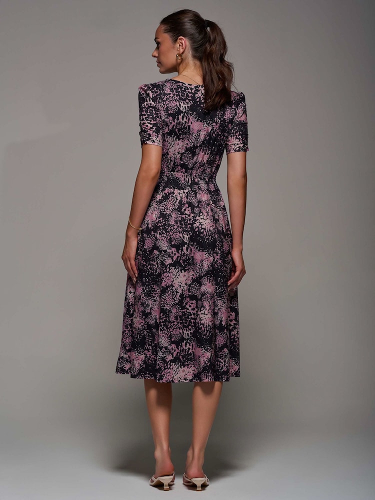 Jolie Moi Pink Ruched Waist Drawstring Sleeve Midi Dress - Image 2 of 6 Jolie Moi Pink Ruched Waist Drawstring Sleeve Midi Dress - Image 2 of 6