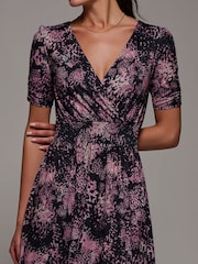 Jolie Moi Pink Ruched Waist Drawstring Sleeve Midi Dress - Image 3 of 6