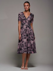 Jolie Moi Pink Ruched Waist Drawstring Sleeve Midi Dress - Image 4 of 6