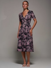 Jolie Moi Pink Ruched Waist Drawstring Sleeve Midi Dress - Image 5 of 6