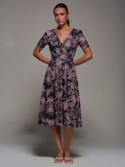 Jolie Moi Pink Ruched Waist Drawstring Sleeve Midi Dress - Image 6 of 6