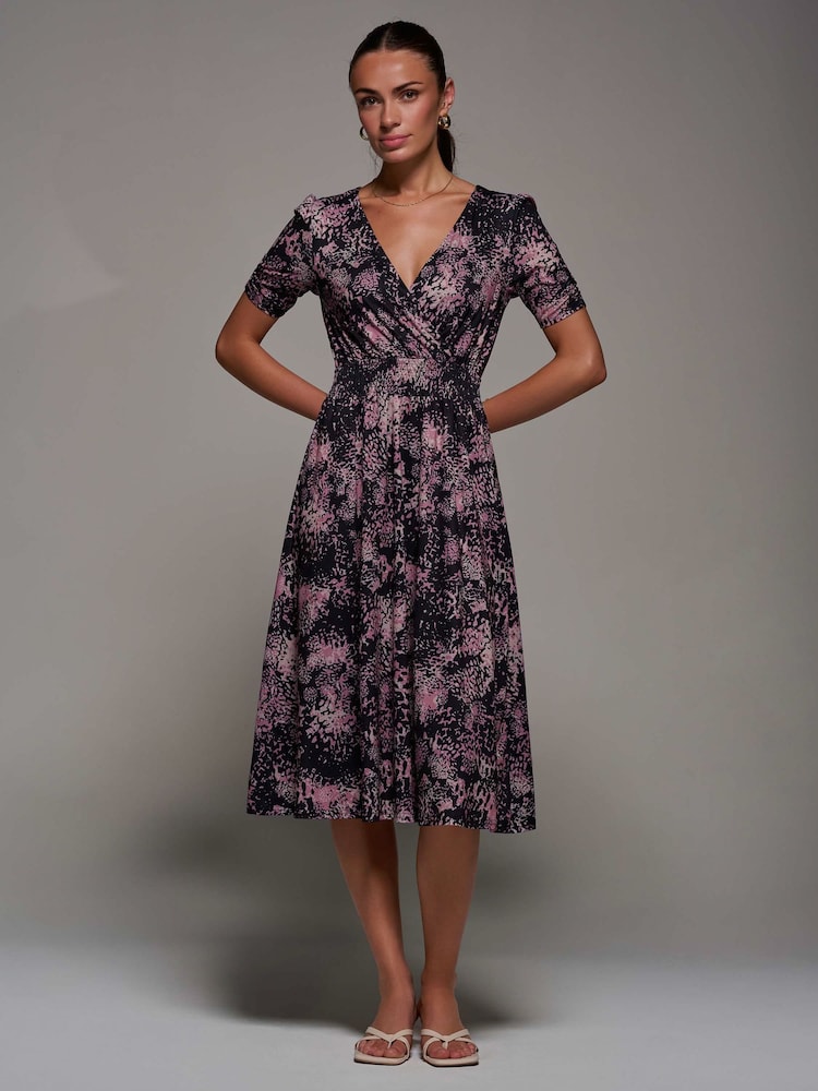 Jolie Moi Pink Ruched Waist Drawstring Sleeve Midi Dress - Image 6 of 6 Jolie Moi Pink Ruched Waist Drawstring Sleeve Midi Dress - Image 6 of 6