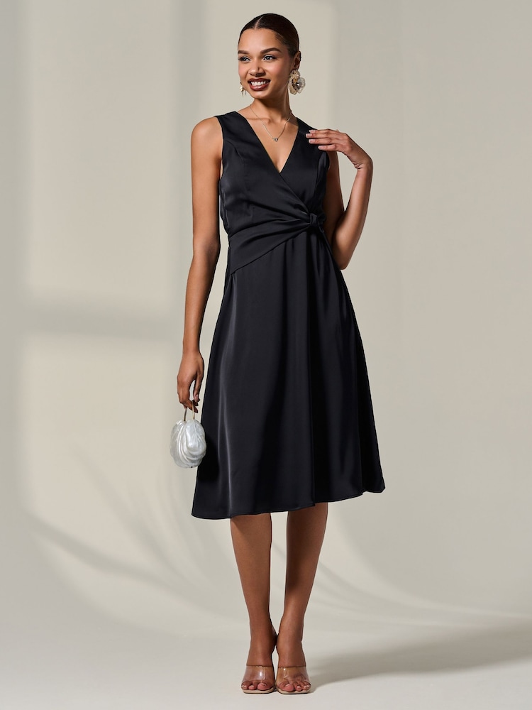 Lace Knee Length Dresses For Tall Ladies Cotton Twist Front Dress In Black  By Trenery Online