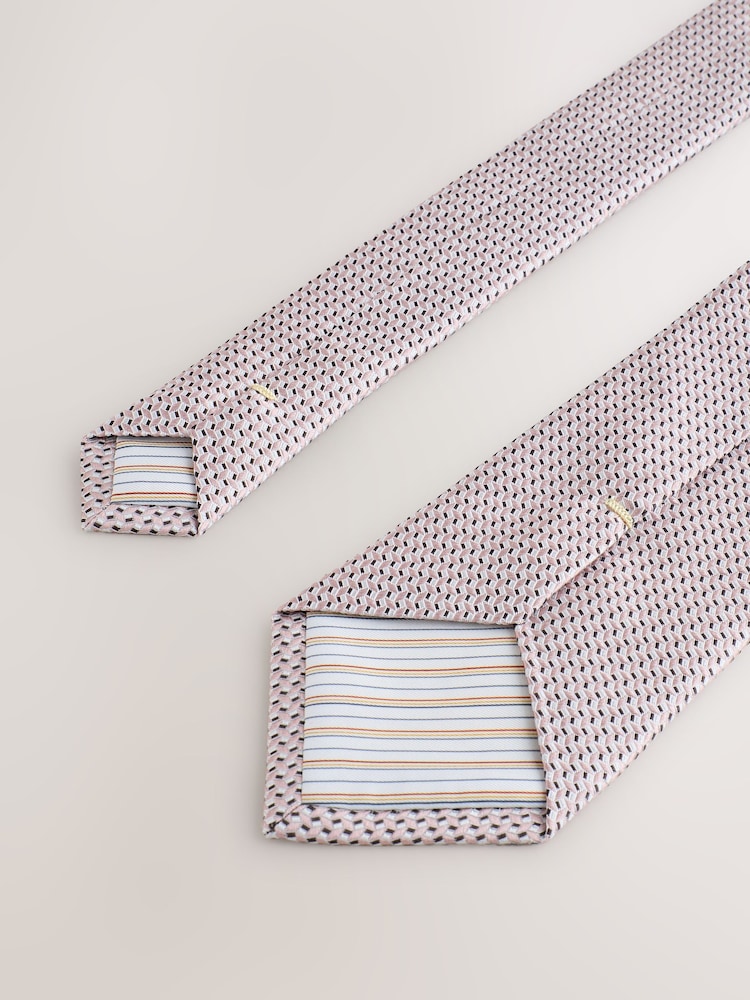 Pink Signature Silk Geometric Tie - Image 3 of 3