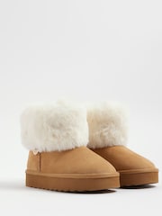 River Island Brown Fur Lined Fur Cuff Boots - Image 2 of 5