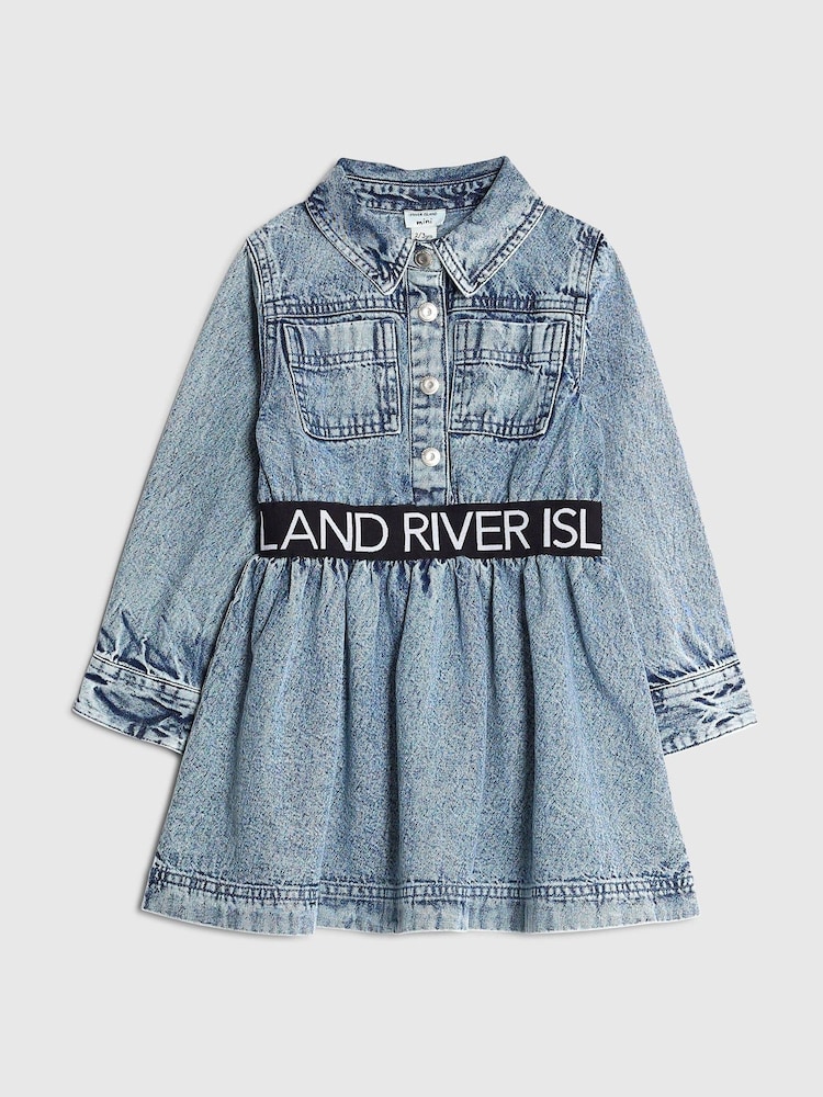 River Island Blue Waist Band Denim Dress - Image 1 of 5