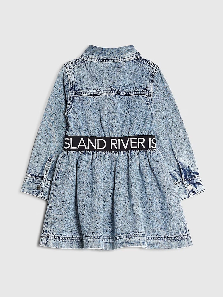 River Island Blue Waist Band Denim Dress - Image 2 of 5