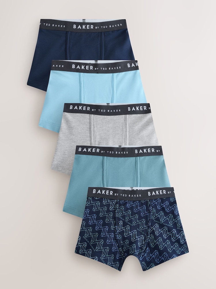 Baker by Ted Baker Blue Print Boxers 5 Pack - Image 1 of 5
