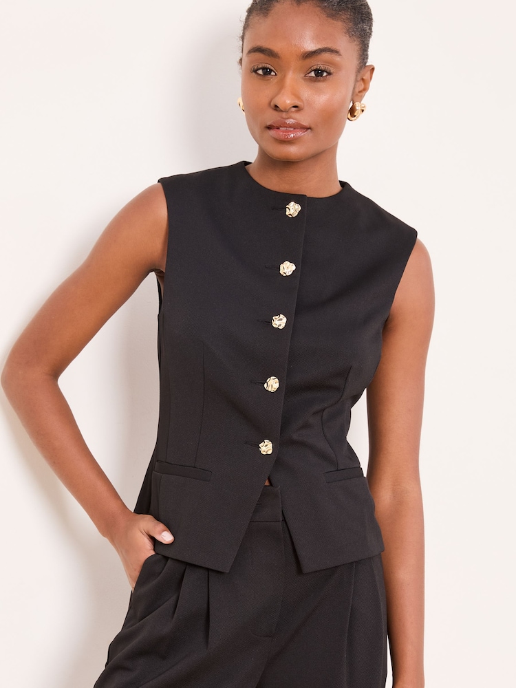Lipsy Black Crew Neck Button Down Waistcoat - Image 1 of 4