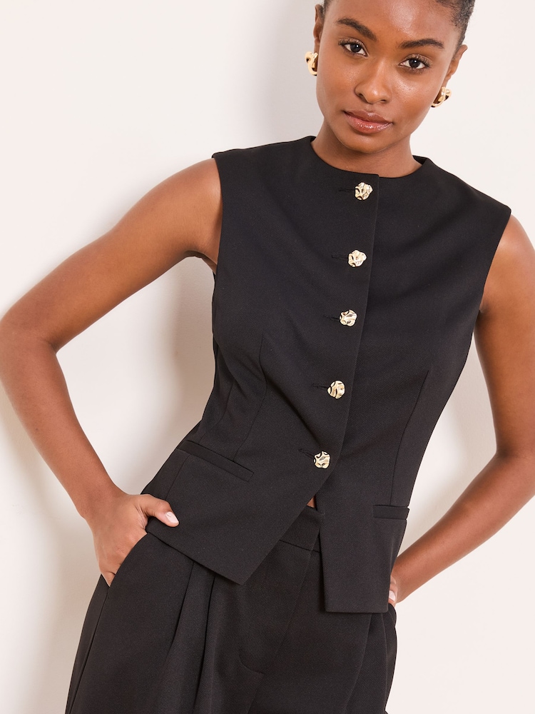 Lipsy Black Crew Neck Button Down Waistcoat - Image 2 of 4