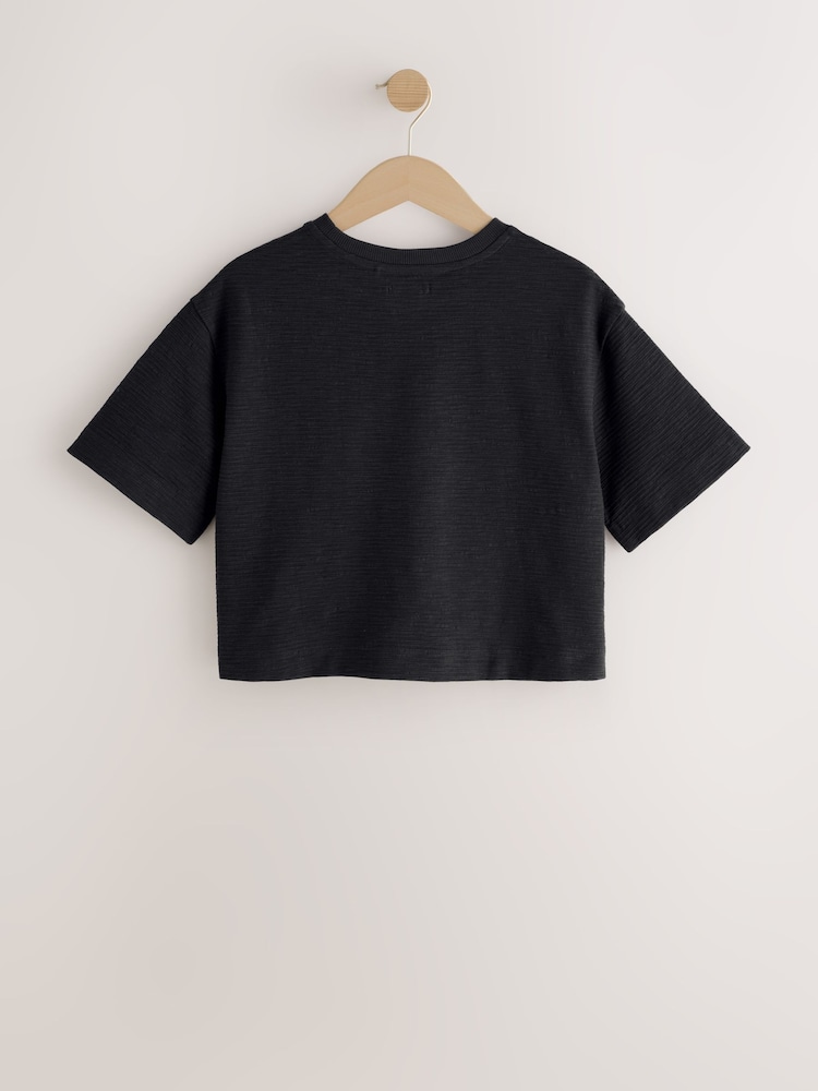 Schwarz - Textured Oversized Boxy T-Shirt (3-16yrs) - Bild 2 von 4