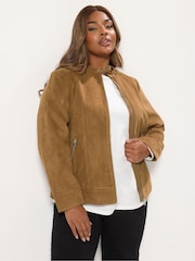 Yours Curve Brown Centre Front Suedette Jacket - Image 1 of 6