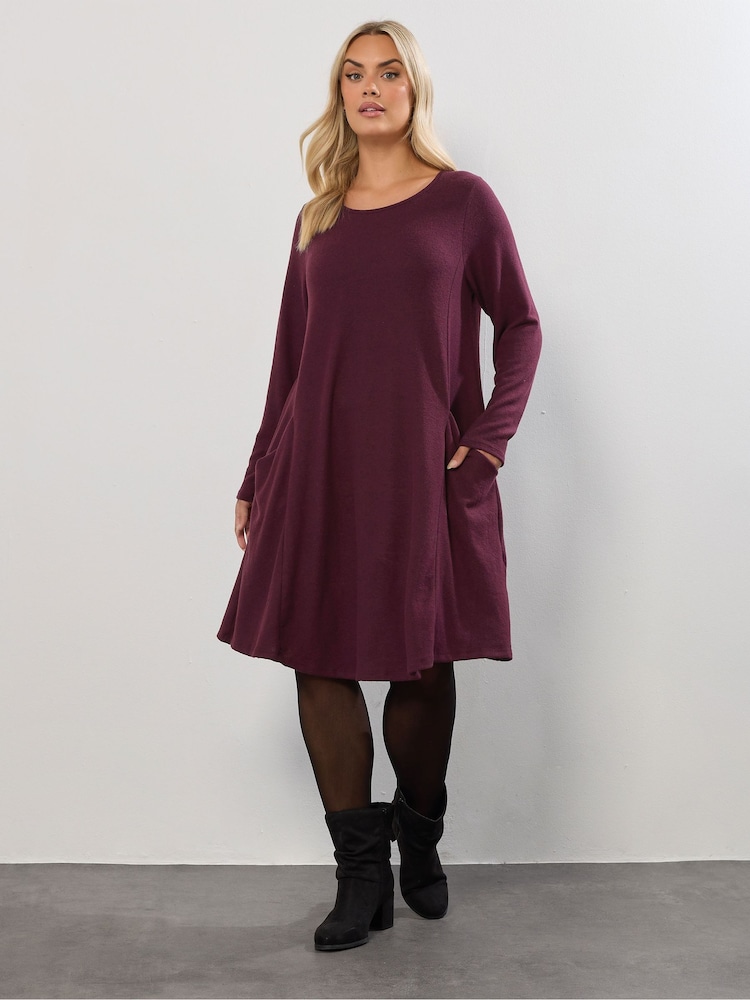 Yours Curve Purple Drape Pocket Dress - Image 1 of 5