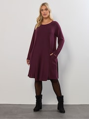 Yours Curve Purple Drape Pocket Dress - Image 2 of 5