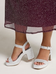 Yours Curve Silver Extra Wide Fit Platform Diamante Sandals - Image 1 of 5
