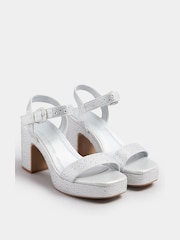 Yours Curve Silver Extra Wide Fit Platform Diamante Sandals - Image 3 of 5