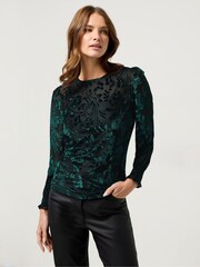 M&Co Green Barroque Devore Top - Image 1 of 5
