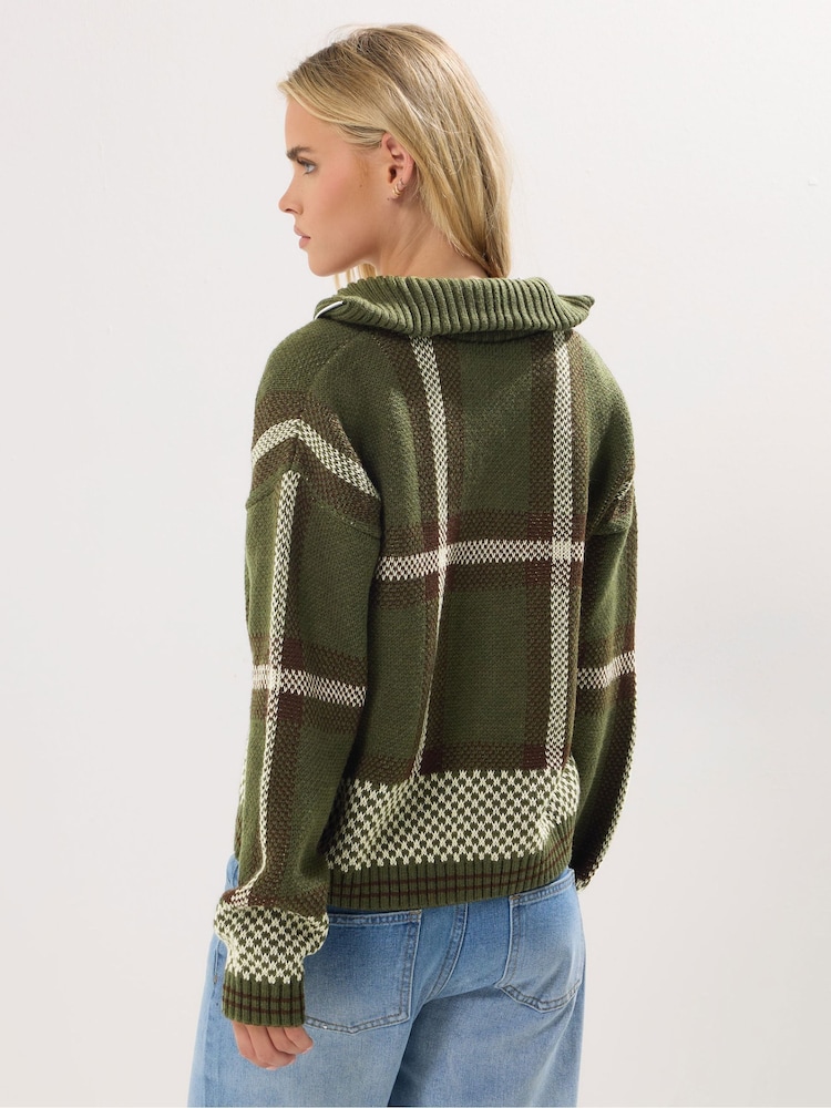 PixieGirl Petite Brown Check Zip Thru Sweattop - Image 2 of 5