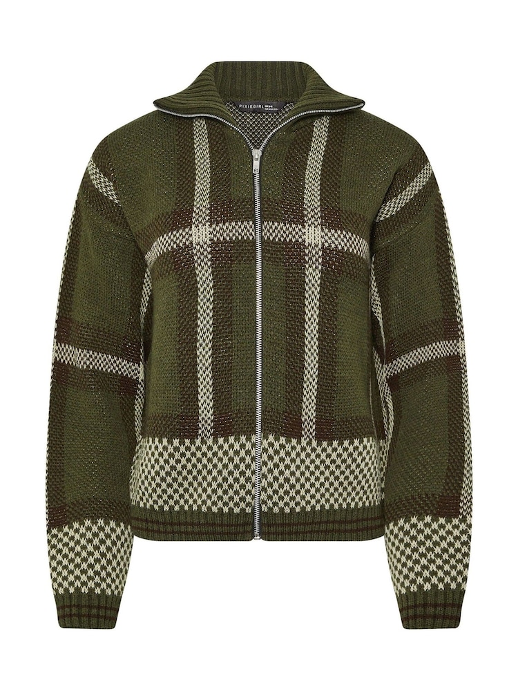 PixieGirl Petite Brown Check Zip Thru Sweattop - Image 5 of 5 PixieGirl Petite Brown Check Zip Thru Sweattop - Image 5 of 5