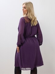Yours Curve Purple Lace Dobby Mesh Dress - Image 3 of 5