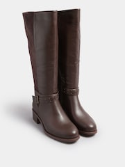 Yours Curve Brown Extra-Wide Fit Block Metal Strap Boots - Image 3 of 5