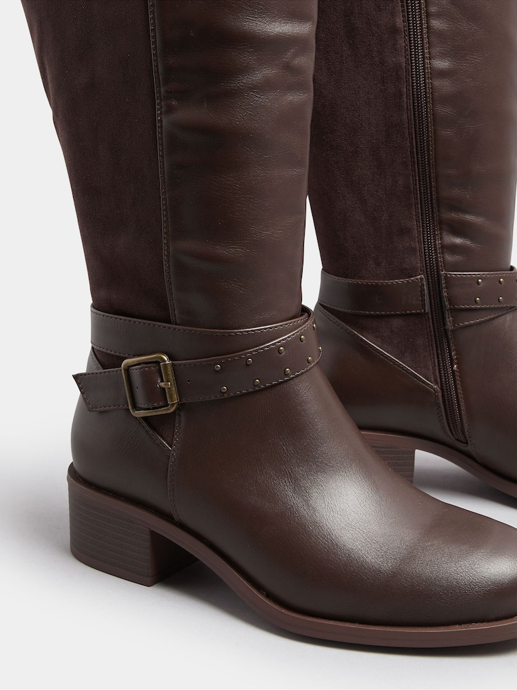 Yours Curve Brown Extra-Wide Fit Block Metal Strap Boots - Image 5 of 5 Yours Curve Brown Extra-Wide Fit Block Metal Strap Boots - Image 5 of 5