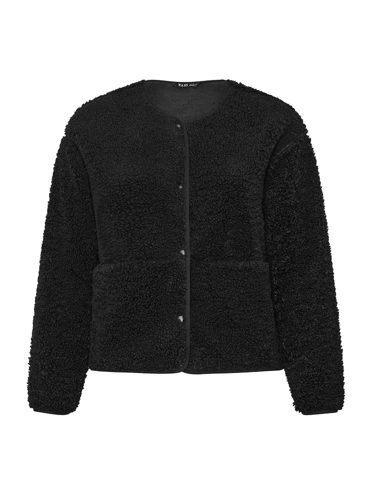 Yours Curve Black Collarless Popper Fleece - Image 5 of 5 Yours Curve Black Collarless Popper Fleece - Image 5 of 5