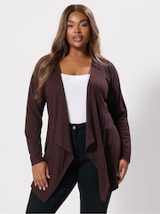 Yours Curve Purple Cut & Sew Waterfall Cardigan - Image 1 of 5