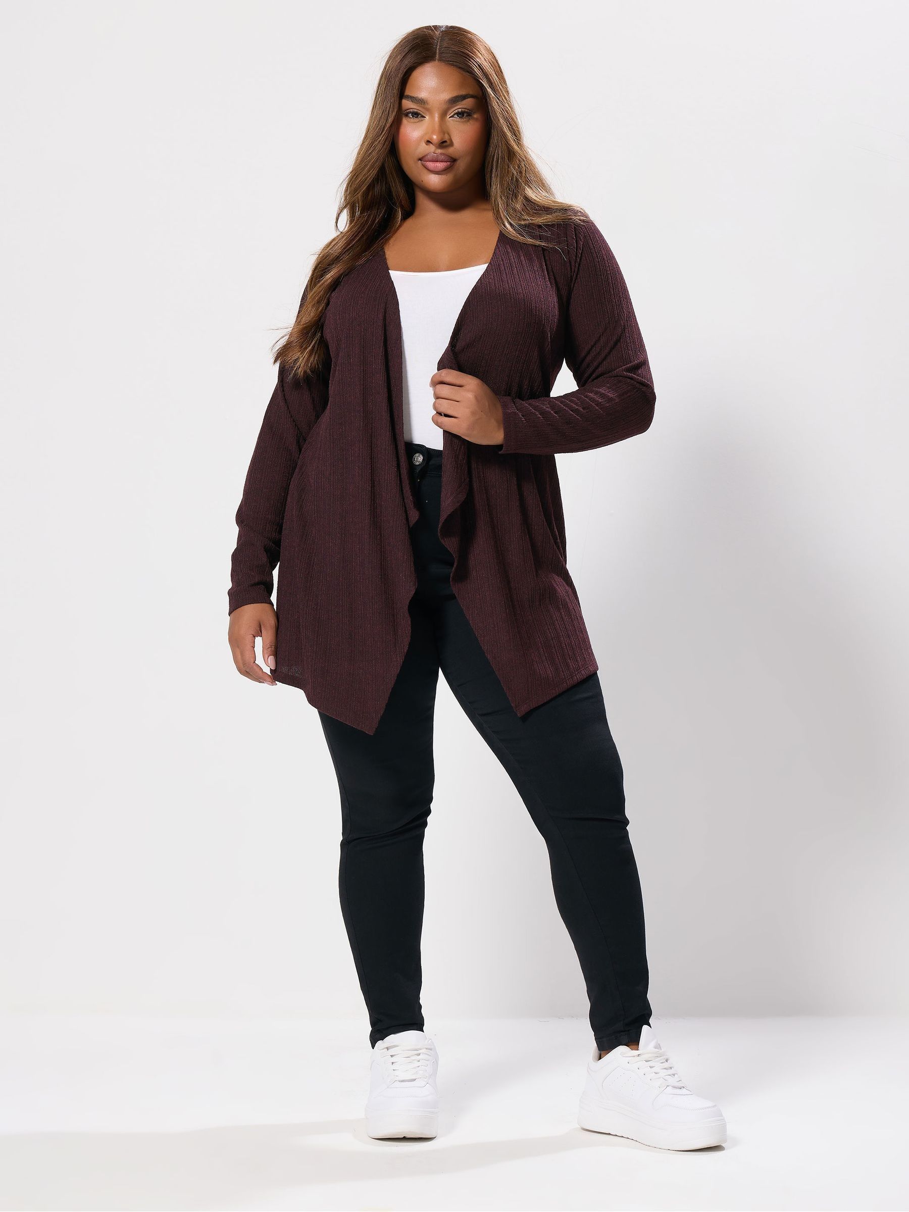 Buy Yours Curve Purple Cut & Sew Waterfall Cardigan from Next