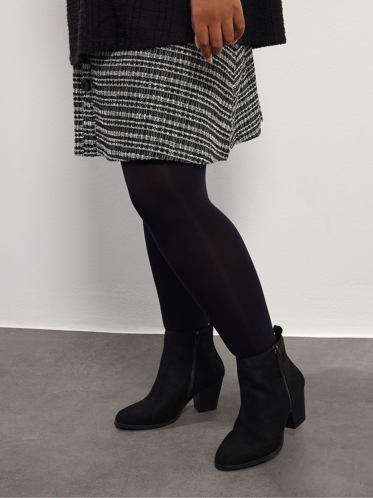 Yours Curve Black Extra Wide Fit Micro Side Zip Heel Boots - Image 1 of 1