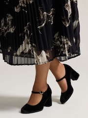 Yours Curve Black Extra Wide Fit Velvet Mary Jane Shoes - Image 1 of 5