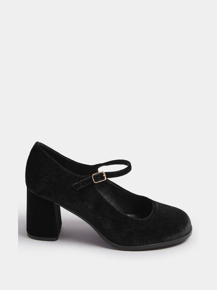 Yours Curve Black Extra Wide Fit Velvet Mary Jane Shoes - Image 2 of 5