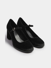 Yours Curve Black Extra Wide Fit Velvet Mary Jane Shoes - Image 3 of 5