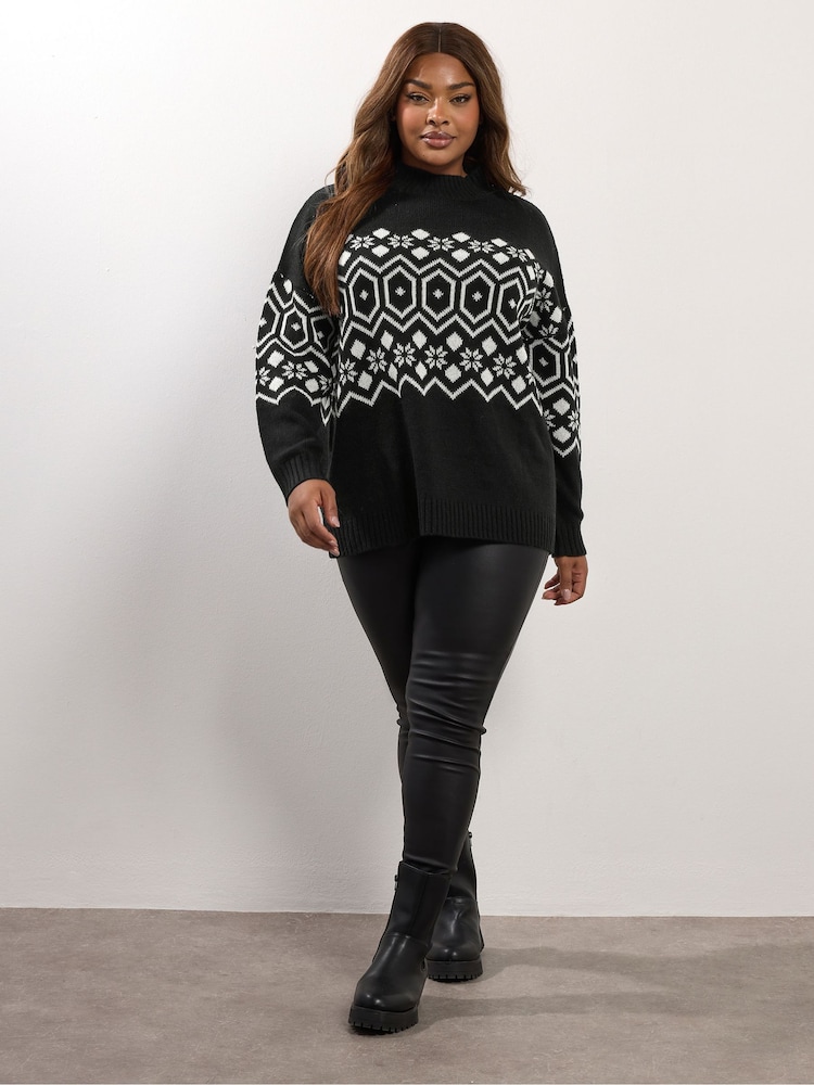 Yours Curve Black Fairisle Tunic - Image 2 of 5