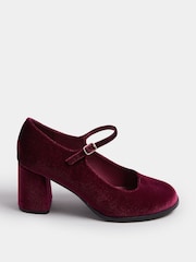 Yours Curve Red Extra Wide Fit Velvet Mary Jane Shoes - Image 2 of 5
