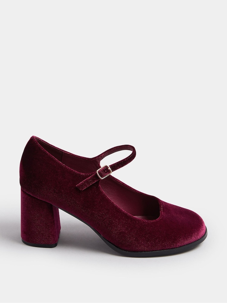 Yours Curve Red Extra Wide Fit Velvet Mary Jane Shoes - Image 2 of 5