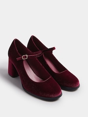 Yours Curve Red Extra Wide Fit Velvet Mary Jane Shoes - Image 3 of 5