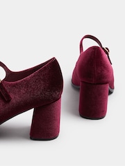 Yours Curve Red Extra Wide Fit Velvet Mary Jane Shoes - Image 5 of 5