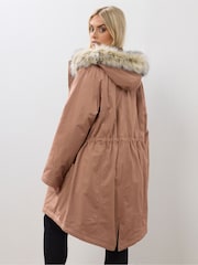 Yours Curve Pink Fur Trim Parka Coat - Image 2 of 8