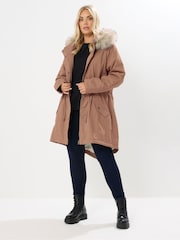 Yours Curve Pink Fur Trim Parka Coat - Image 4 of 8