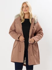 Yours Curve Pink Fur Trim Parka Coat - Image 5 of 8
