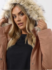 Yours Curve Pink Fur Trim Parka Coat - Image 7 of 8