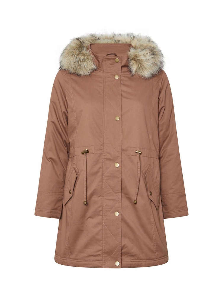 Yours Curve Pink Fur Trim Parka Coat - Image 8 of 8